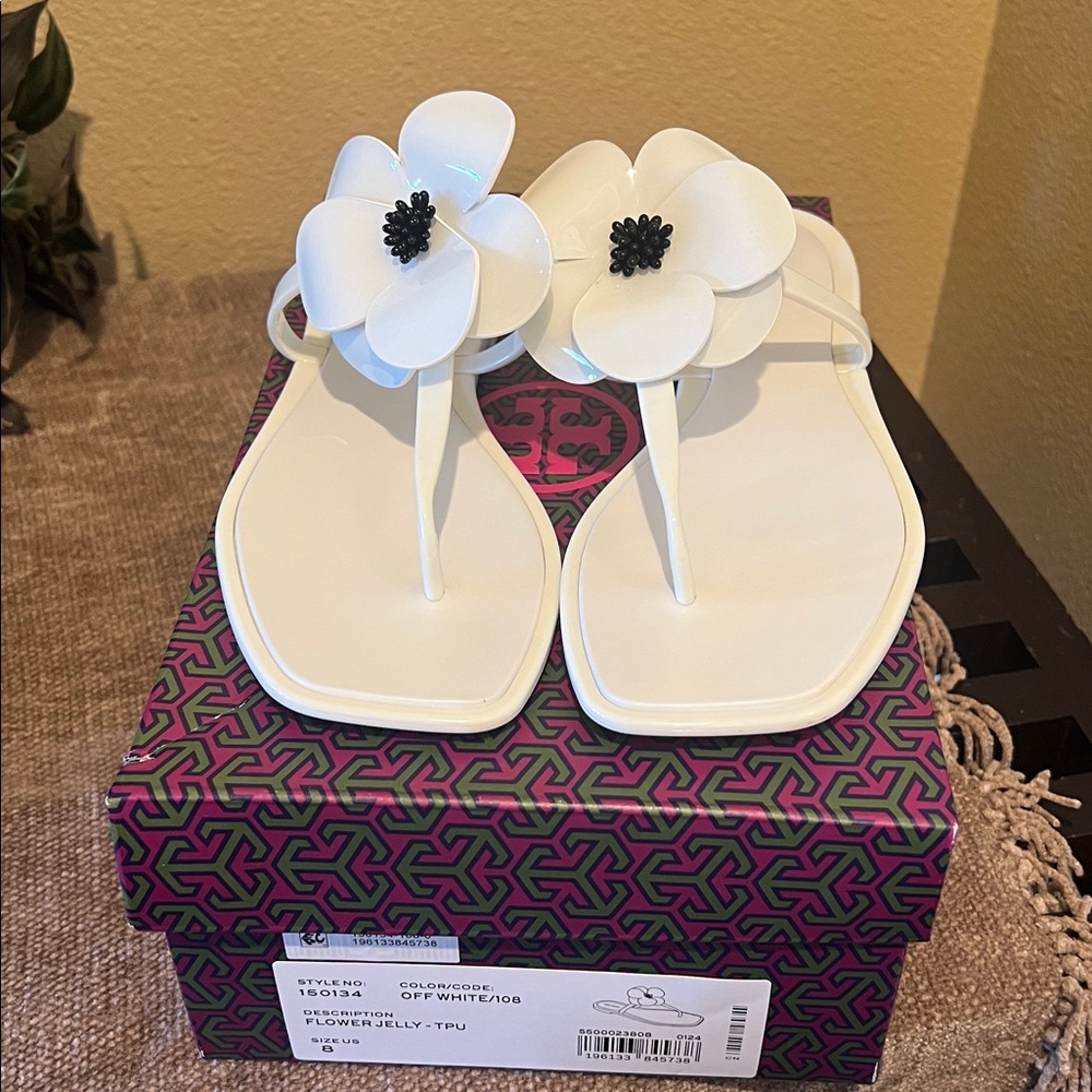 Tory Burch White Flower Jelly Sandals
